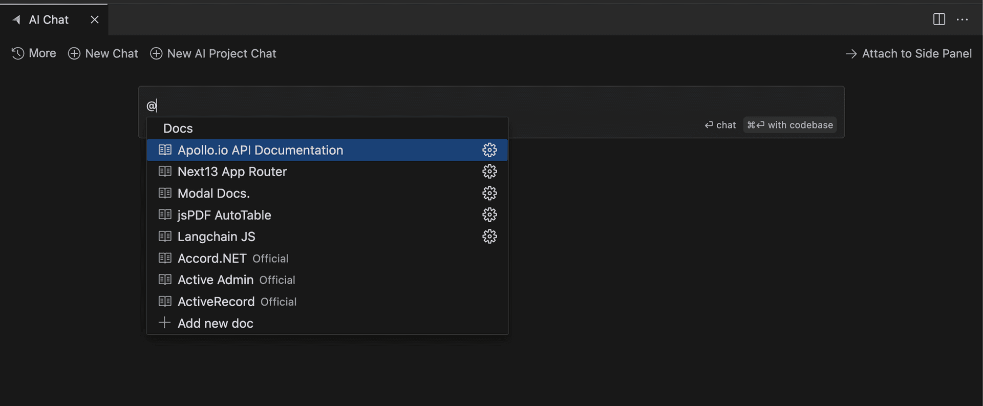 Cursor.so Docs creation and selection