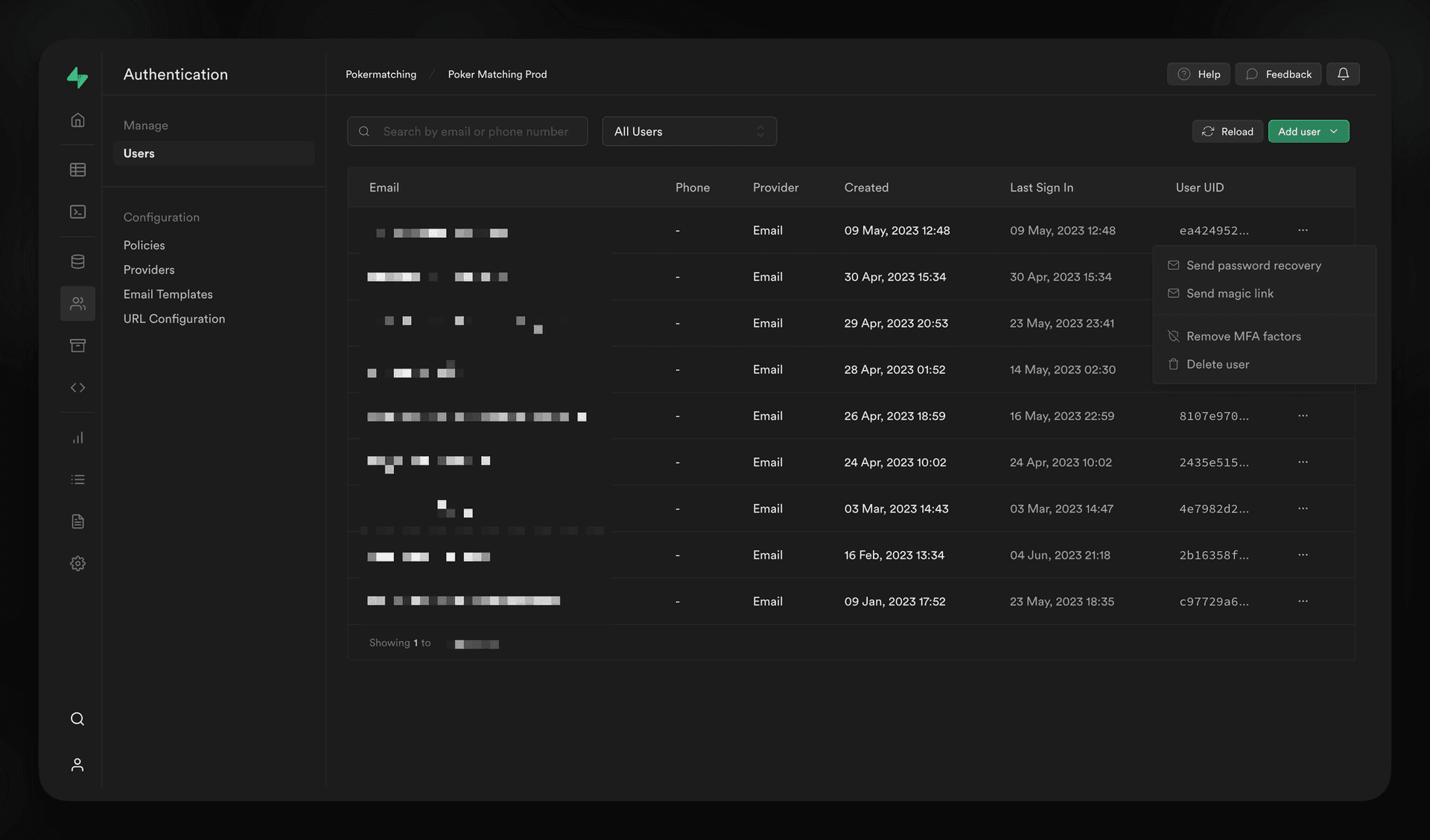 Supabase Auth Dashboard