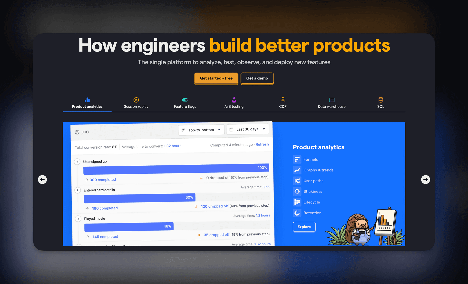 PostHog Landing Page Screenshot